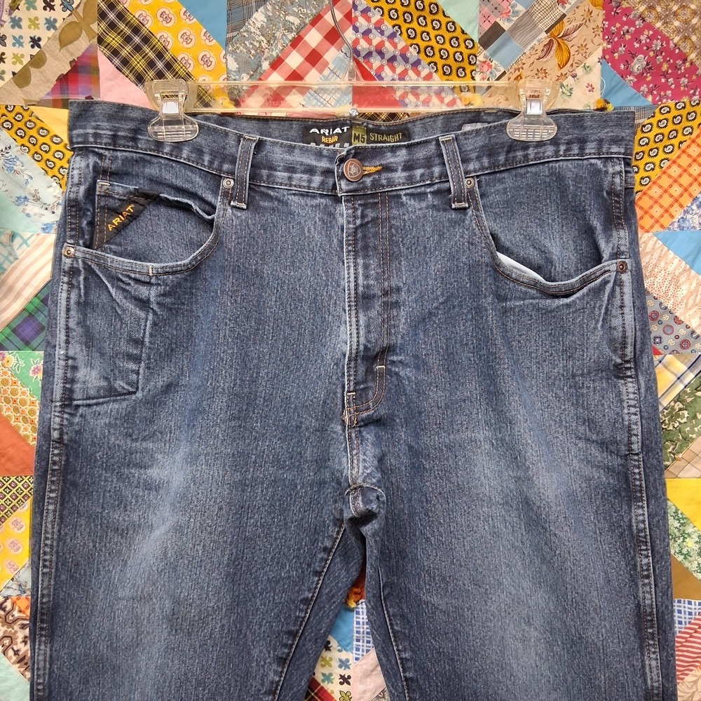 Ariat Rebar M5 Jeans Mens 38x34 Straight‎ Leg Blue Denim Workwear Stretch Pants